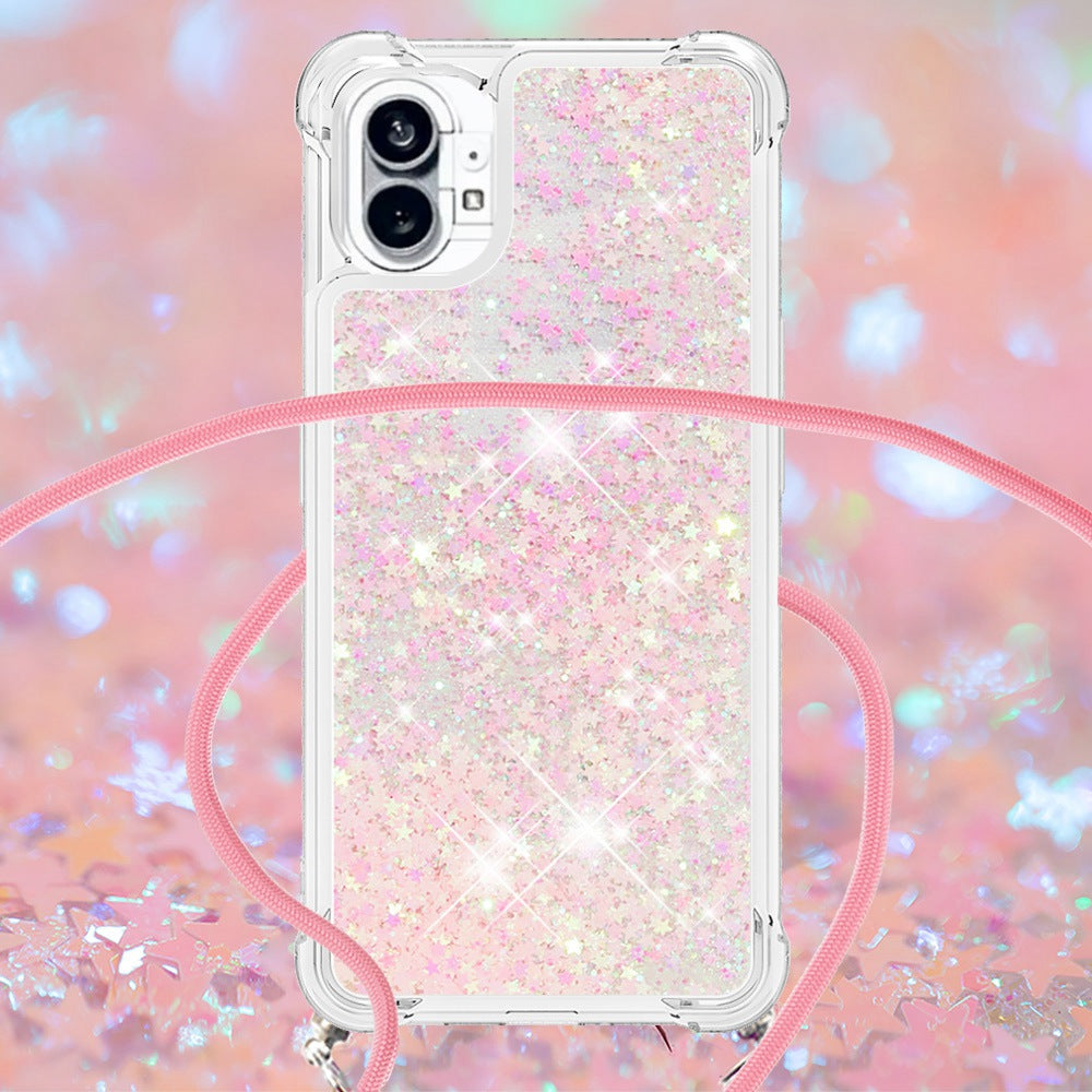 YB Quicksand Series-4 for Nothing phone (1) 5G Soft TPU Drop-proof Glitter Case Liquid Floating Quicksand Phone Cover with Adjustable Lanyard