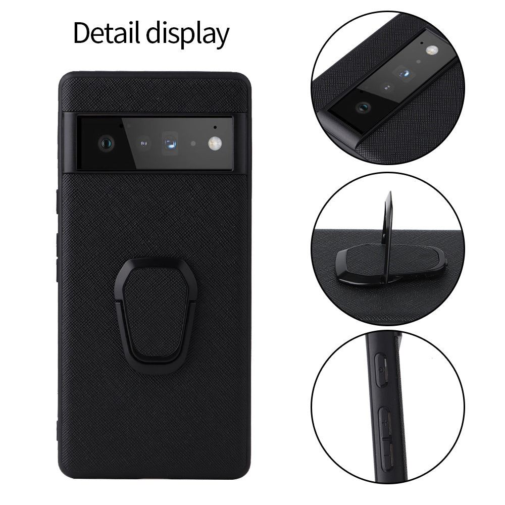 For Google Pixel 6a Ultra Slim Anti-drop Phone Case PU Leather Hard PC Soft TPU Kickstand Ring Holder Protective Phone Cover