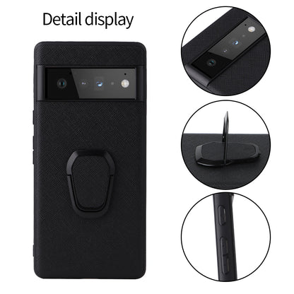 For Google Pixel 6a Ultra Slim Anti-drop Phone Case PU Leather Hard PC Soft TPU Kickstand Ring Holder Protective Phone Cover