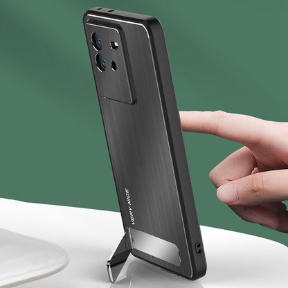 For vivo iQOO Neo6 5G TPU + Aluminium Alloy Phone Case Brushed Surface Kickstand Scratch-resistant Cover