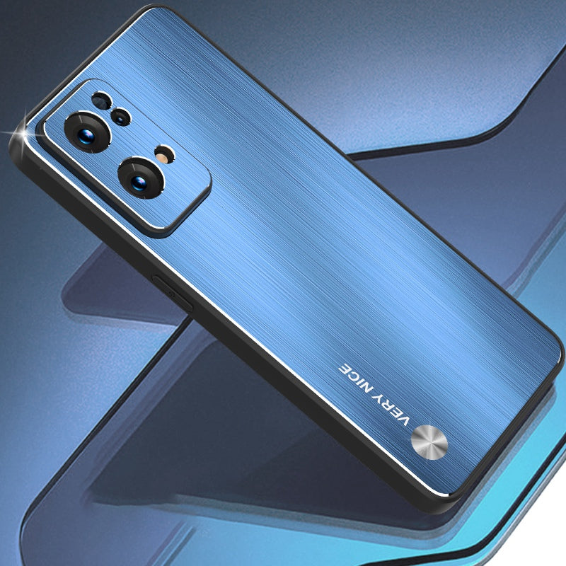 For Oppo Reno7 Pro 5G Brushed Surface TPU + Aluminium Alloy Hybrid Case Scratch-resistant Phone Cover