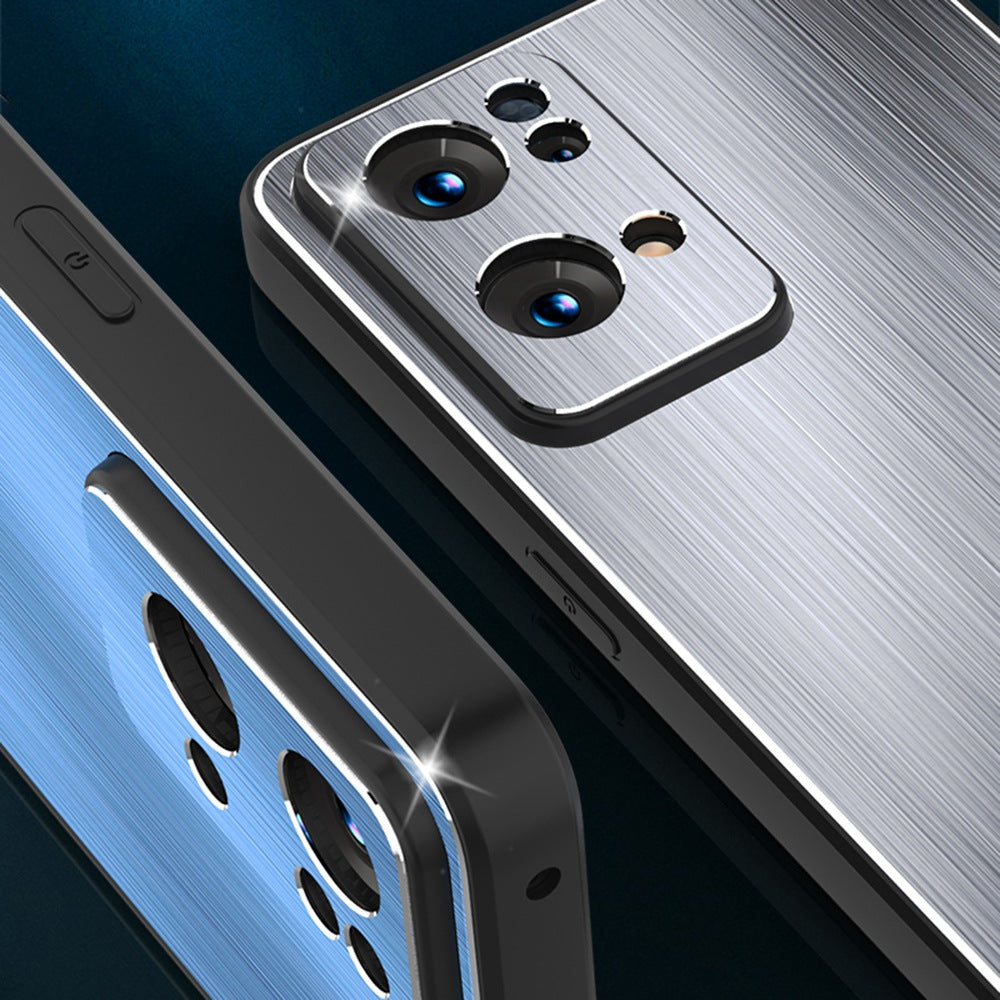 For Oppo Reno7 Pro 5G Brushed Surface TPU + Aluminium Alloy Hybrid Case Scratch-resistant Phone Cover