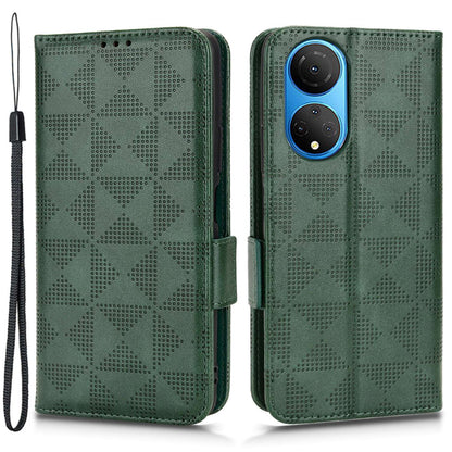 Phone Wallet Case For Honor X7, Triangle Pattern Imprinted PU Leather Drop-proof Flip Cover Stand