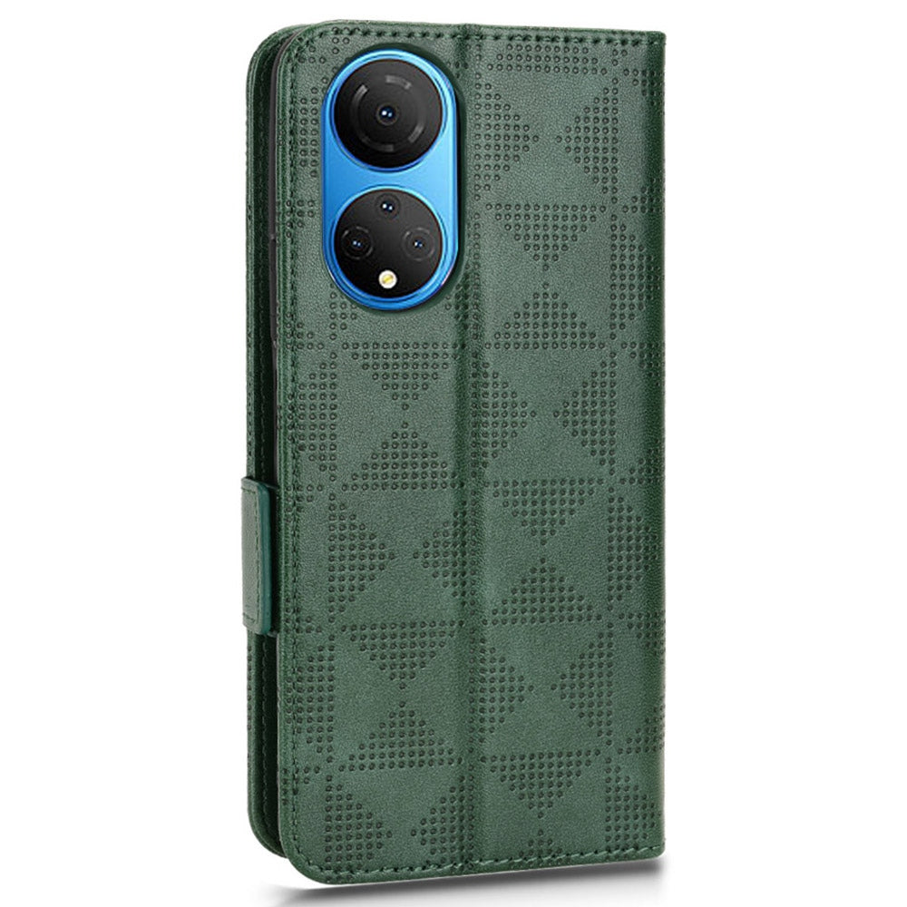 Phone Wallet Case For Honor X7, Triangle Pattern Imprinted PU Leather Drop-proof Flip Cover Stand