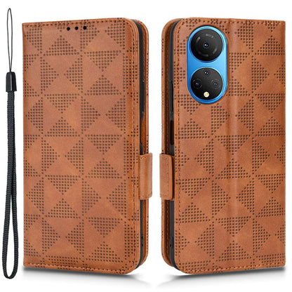 Phone Wallet Case For Honor X7, Triangle Pattern Imprinted PU Leather Drop-proof Flip Cover Stand