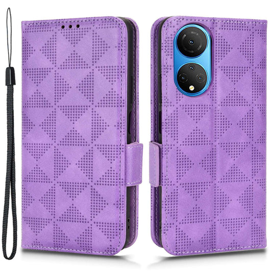 Phone Wallet Case For Honor X7, Triangle Pattern Imprinted PU Leather Drop-proof Flip Cover Stand