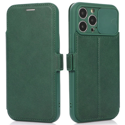 For iPhone 14 Pro Slide Camera Protection Folio Flip Phone Case PU Leather Stand Card Holder Cover