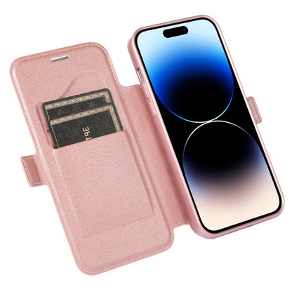 For iPhone 14 Pro Slide Camera Protection Folio Flip Phone Case PU Leather Stand Card Holder Cover