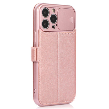 For iPhone 14 Pro Slide Camera Protection Folio Flip Phone Case PU Leather Stand Card Holder Cover