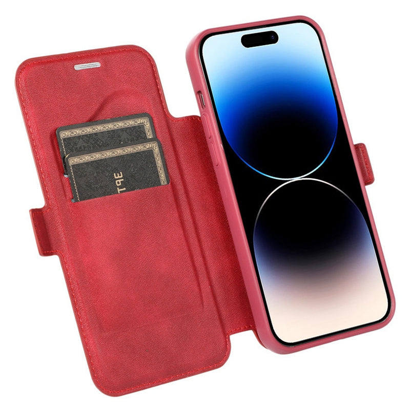 For iPhone 14 Pro Slide Camera Protection Folio Flip Phone Case PU Leather Stand Card Holder Cover