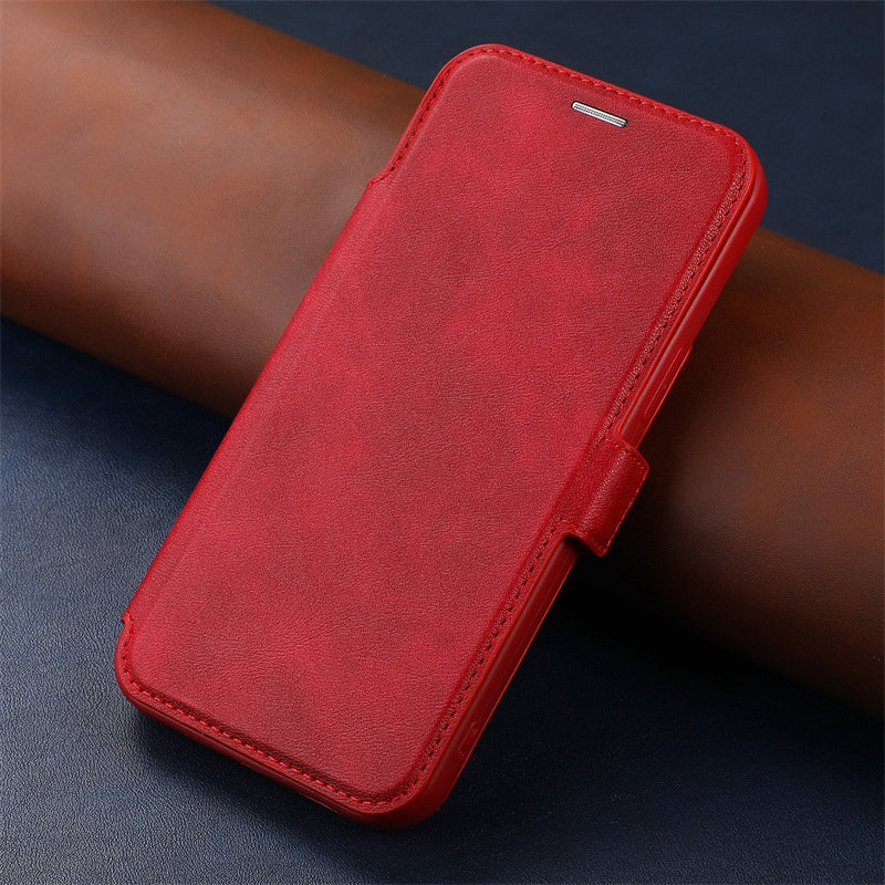 For iPhone 14 Pro Slide Camera Protection Folio Flip Phone Case PU Leather Stand Card Holder Cover