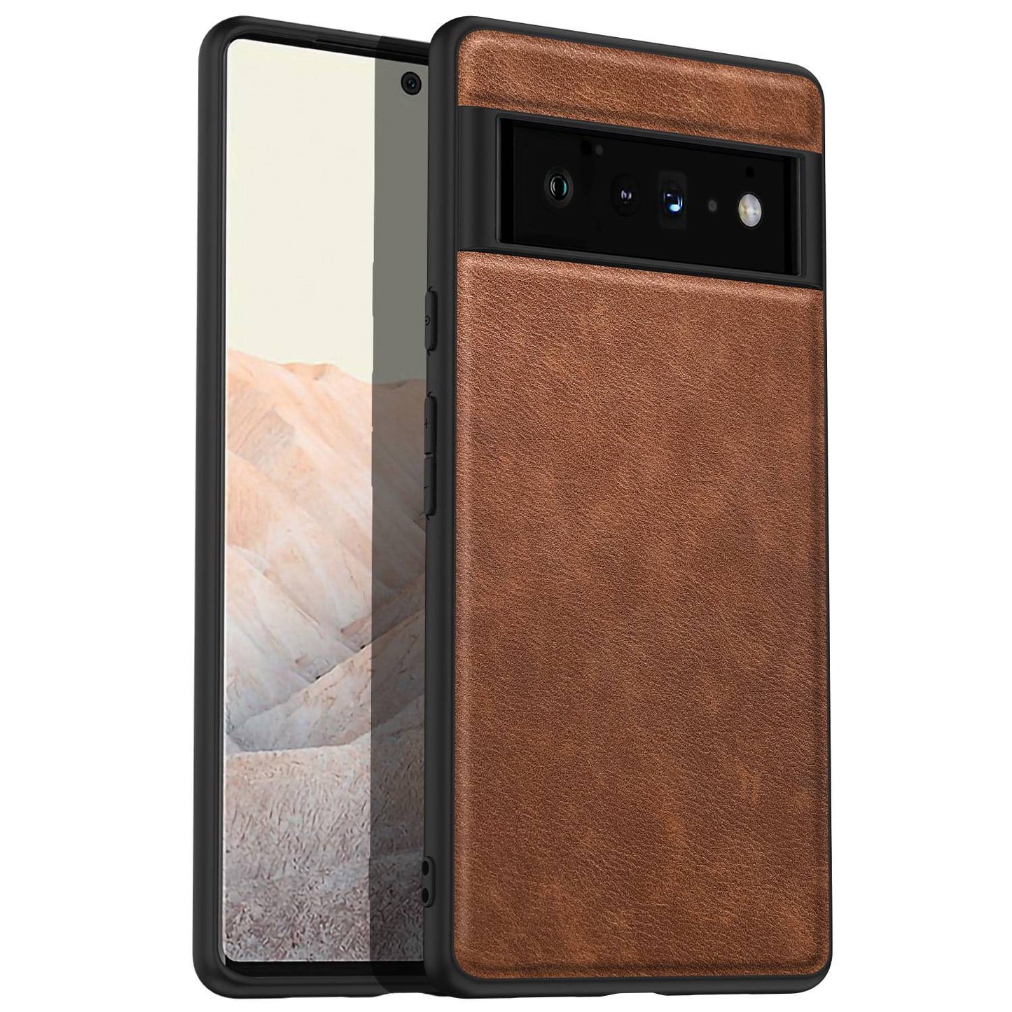 For Google Pixel 6 Pro 5G Anti-scratch Phone Case Retro PU Leather Coated TPU+PC Phone Protective Cover