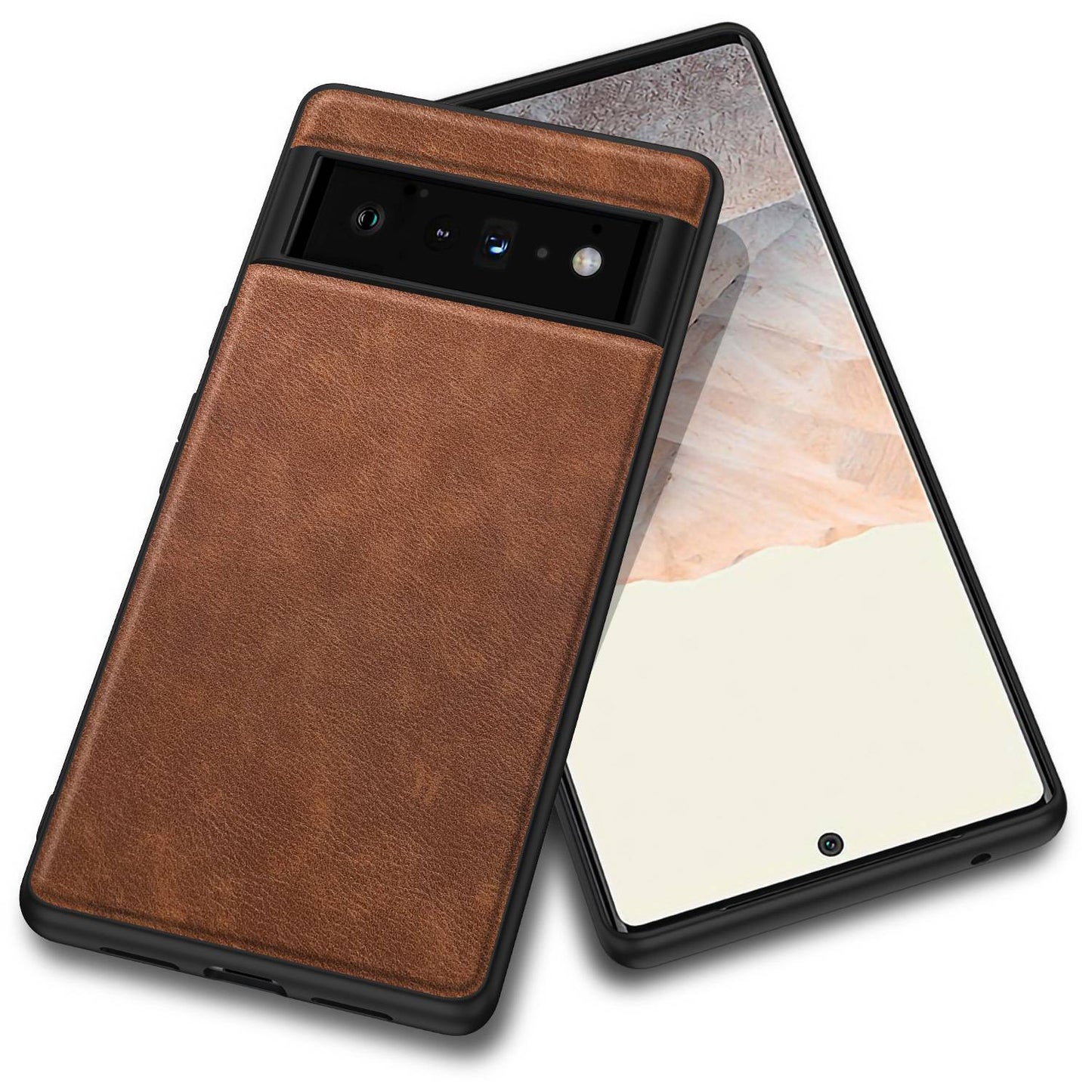 For Google Pixel 6 Pro 5G Anti-scratch Phone Case Retro PU Leather Coated TPU+PC Phone Protective Cover