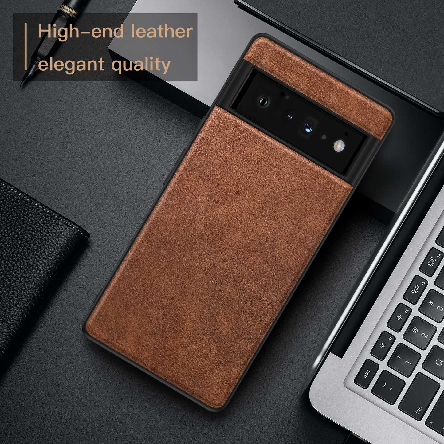 For Google Pixel 6 Pro 5G Anti-scratch Phone Case Retro PU Leather Coated TPU+PC Phone Protective Cover