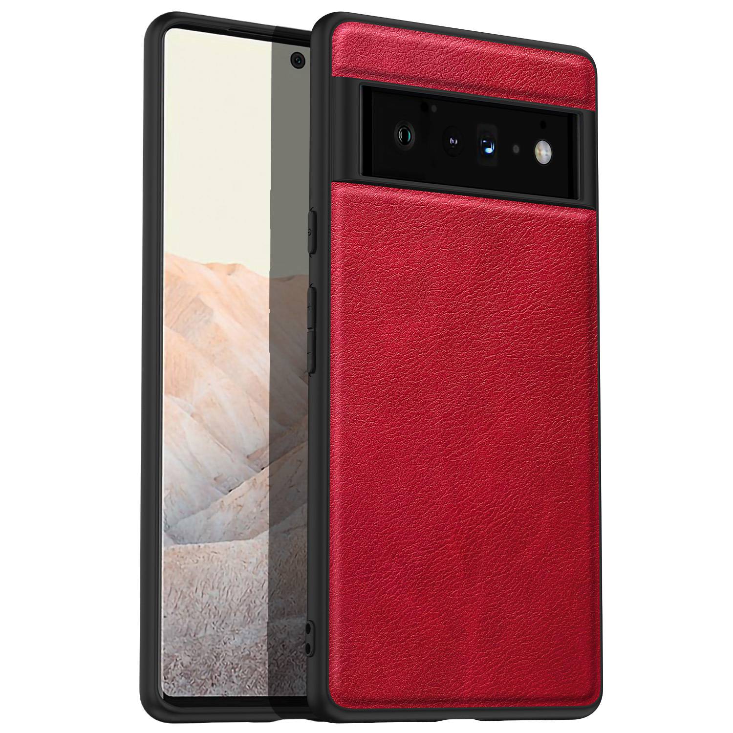 For Google Pixel 6 Pro 5G Anti-scratch Phone Case Retro PU Leather Coated TPU+PC Phone Protective Cover