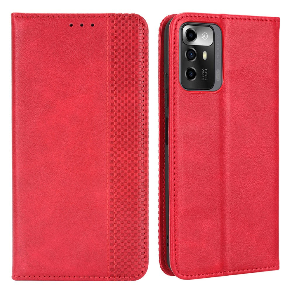 For ZTE Blade A72 5G Retro Texture Imprinted Mosaic Wallet Stand Case PU Leather Magnetic Auto-absorbed Phone Cover