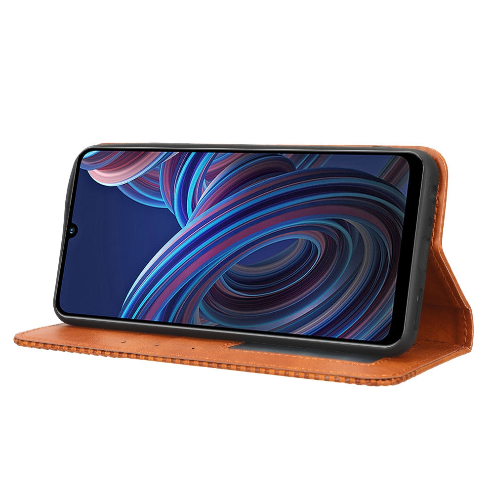 For ZTE Blade A72 5G Retro Texture Imprinted Mosaic Wallet Stand Case PU Leather Magnetic Auto-absorbed Phone Cover