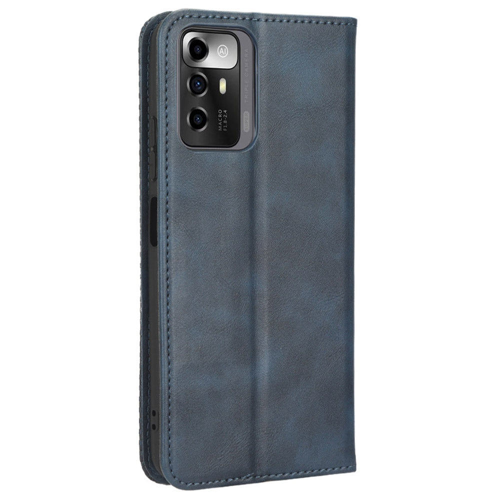 For ZTE Blade A72 5G Retro Texture Imprinted Mosaic Wallet Stand Case PU Leather Magnetic Auto-absorbed Phone Cover