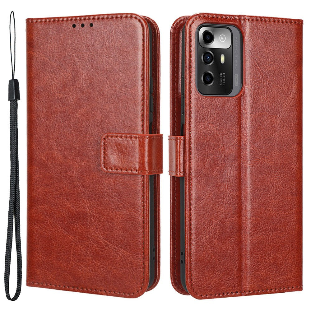 For ZTE Blade A72 5G PU Leather Wallet Phone Case Foldable Stand Crazy Horse Texture Magnetic Clasp Phone Cover