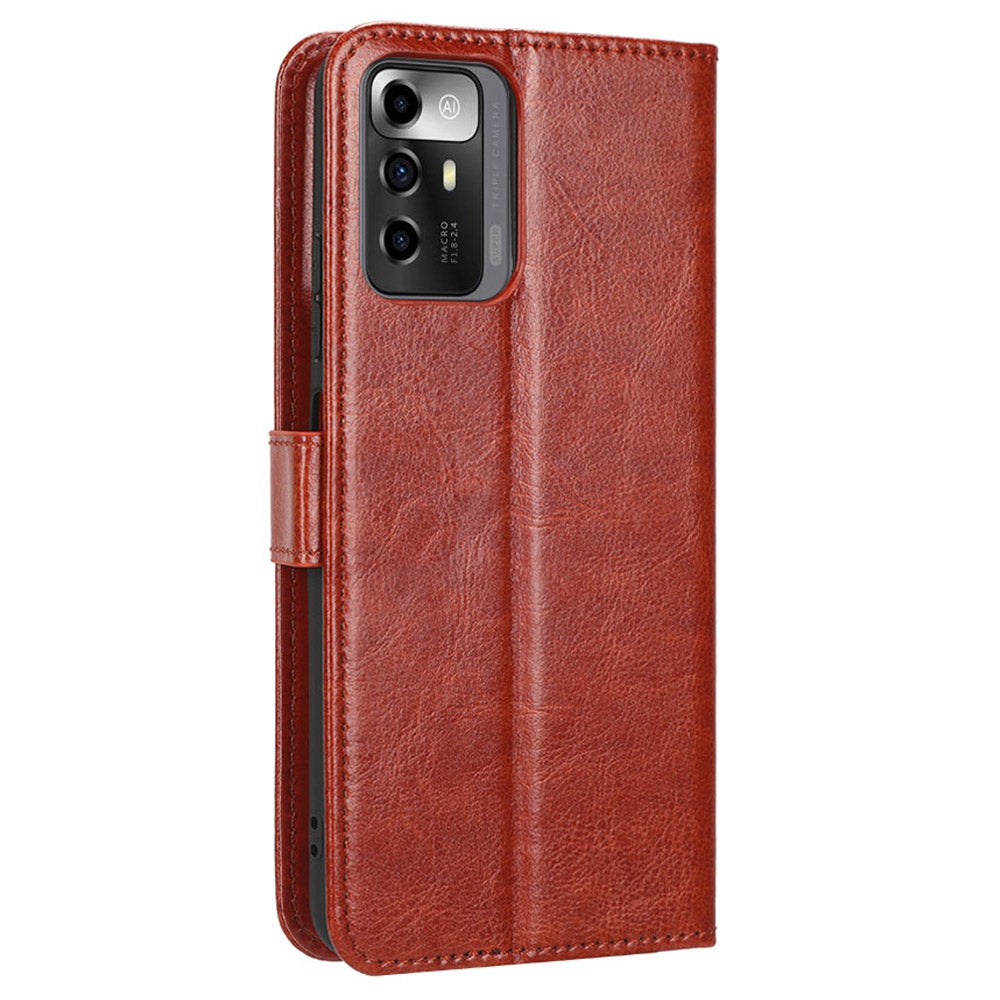 For ZTE Blade A72 5G PU Leather Wallet Phone Case Foldable Stand Crazy Horse Texture Magnetic Clasp Phone Cover