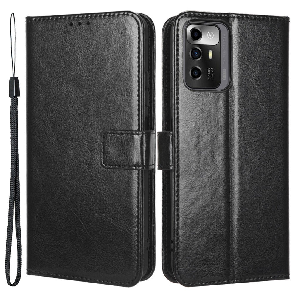 For ZTE Blade A72 5G PU Leather Wallet Phone Case Foldable Stand Crazy Horse Texture Magnetic Clasp Phone Cover