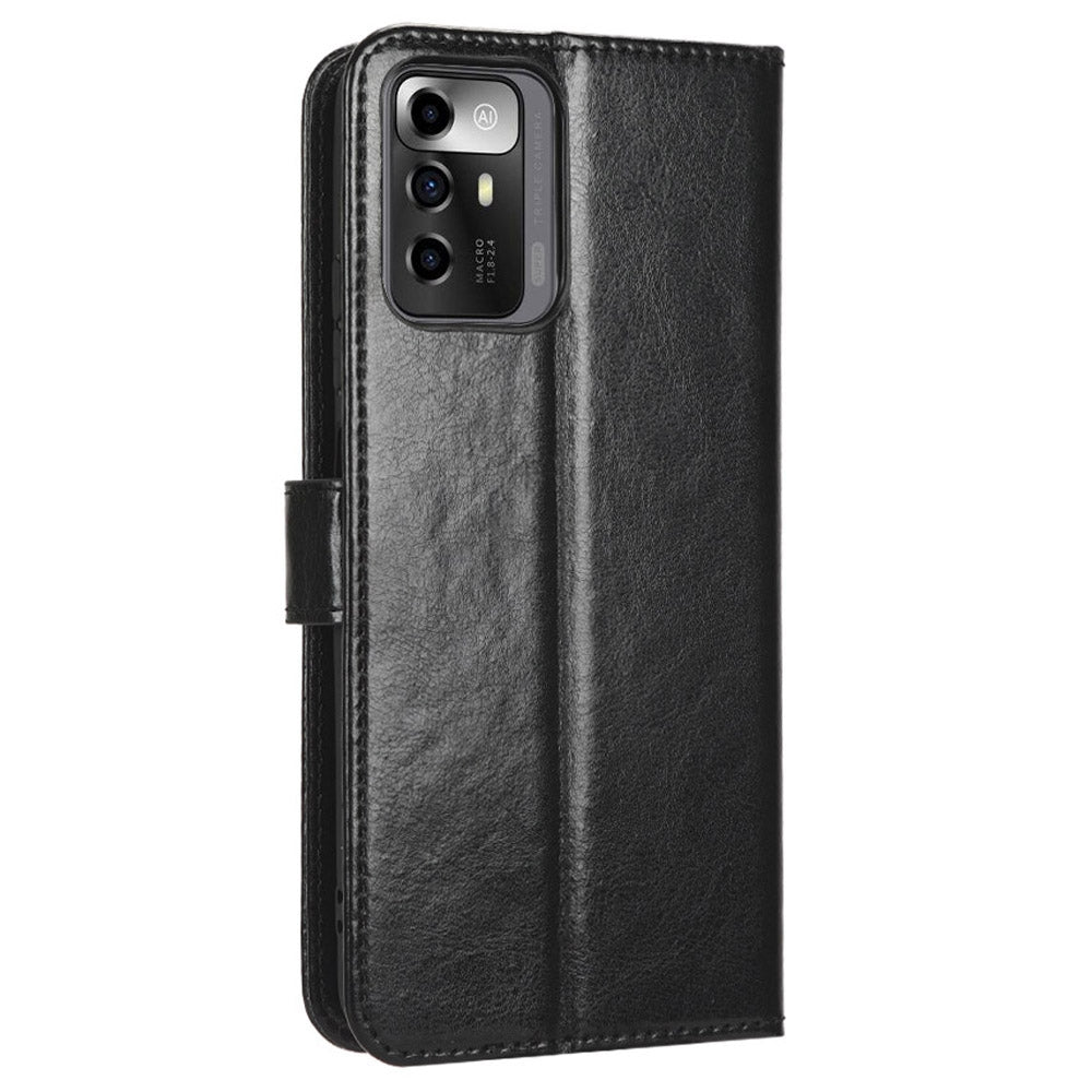 For ZTE Blade A72 5G PU Leather Wallet Phone Case Foldable Stand Crazy Horse Texture Magnetic Clasp Phone Cover