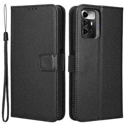 For ZTE Blade A72 5G PU Leather Stand Case Diamond Texture Anti-scratch Folio Flip Phone Wallet Cover