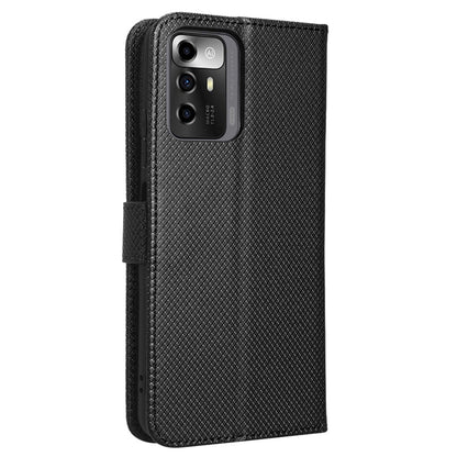 For ZTE Blade A72 5G PU Leather Stand Case Diamond Texture Anti-scratch Folio Flip Phone Wallet Cover