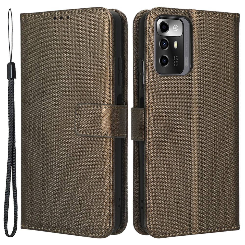 For ZTE Blade A72 5G PU Leather Stand Case Diamond Texture Anti-scratch Folio Flip Phone Wallet Cover