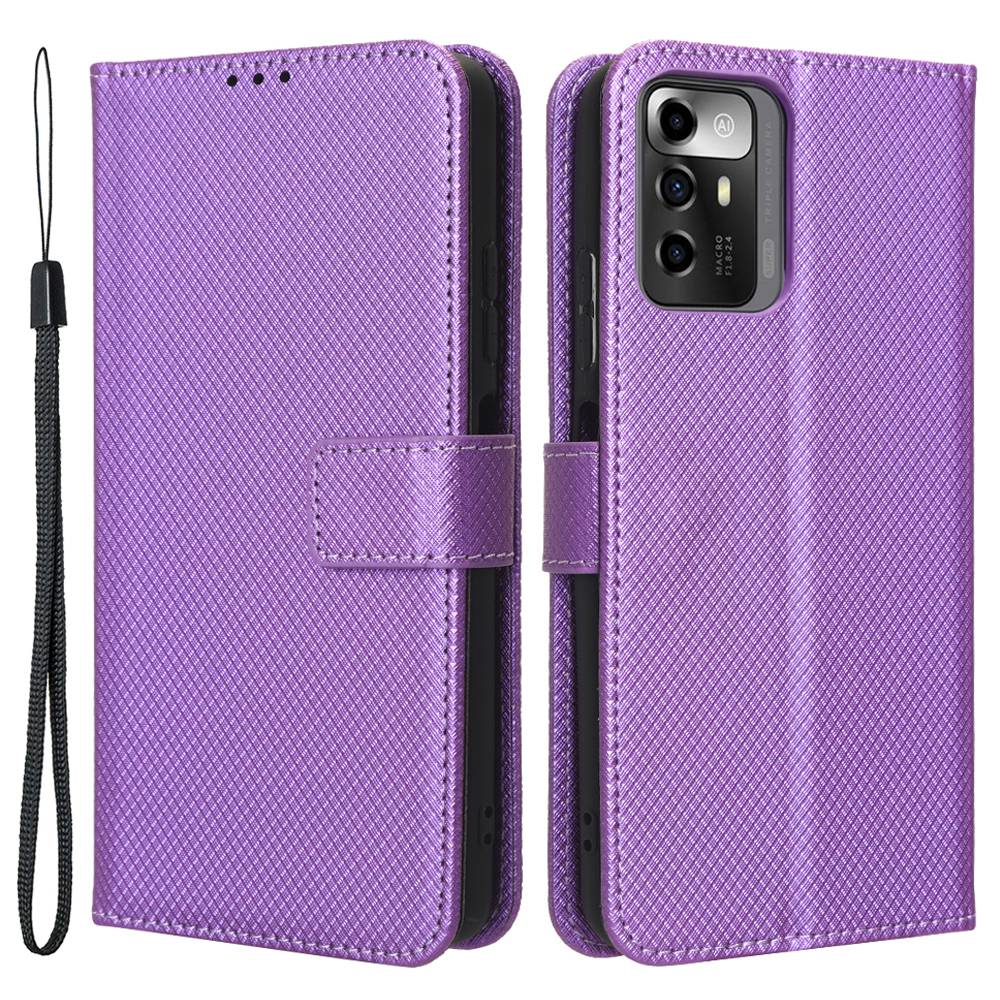 For ZTE Blade A72 5G PU Leather Stand Case Diamond Texture Anti-scratch Folio Flip Phone Wallet Cover