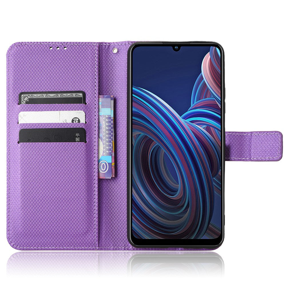 For ZTE Blade A72 5G PU Leather Stand Case Diamond Texture Anti-scratch Folio Flip Phone Wallet Cover