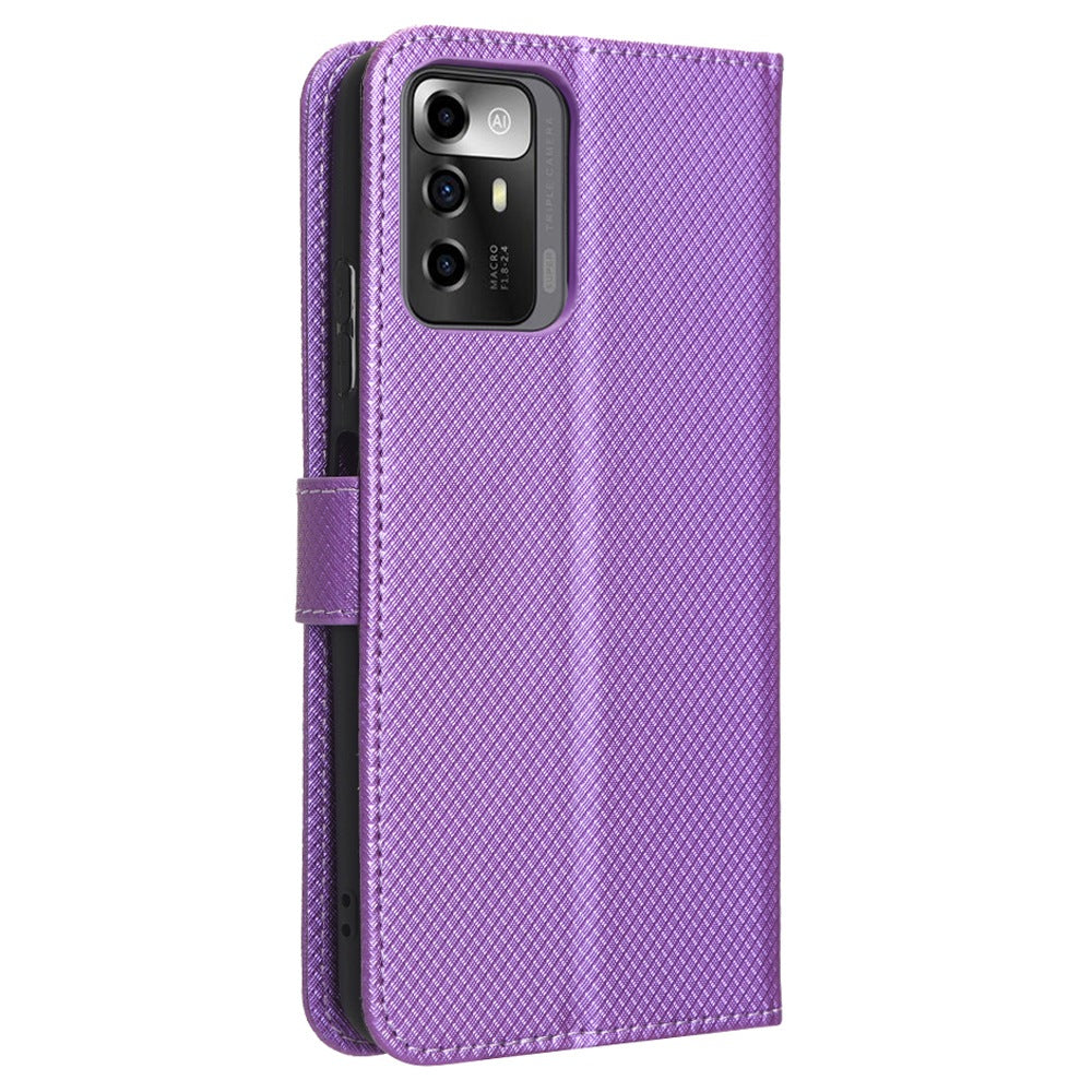 For ZTE Blade A72 5G PU Leather Stand Case Diamond Texture Anti-scratch Folio Flip Phone Wallet Cover