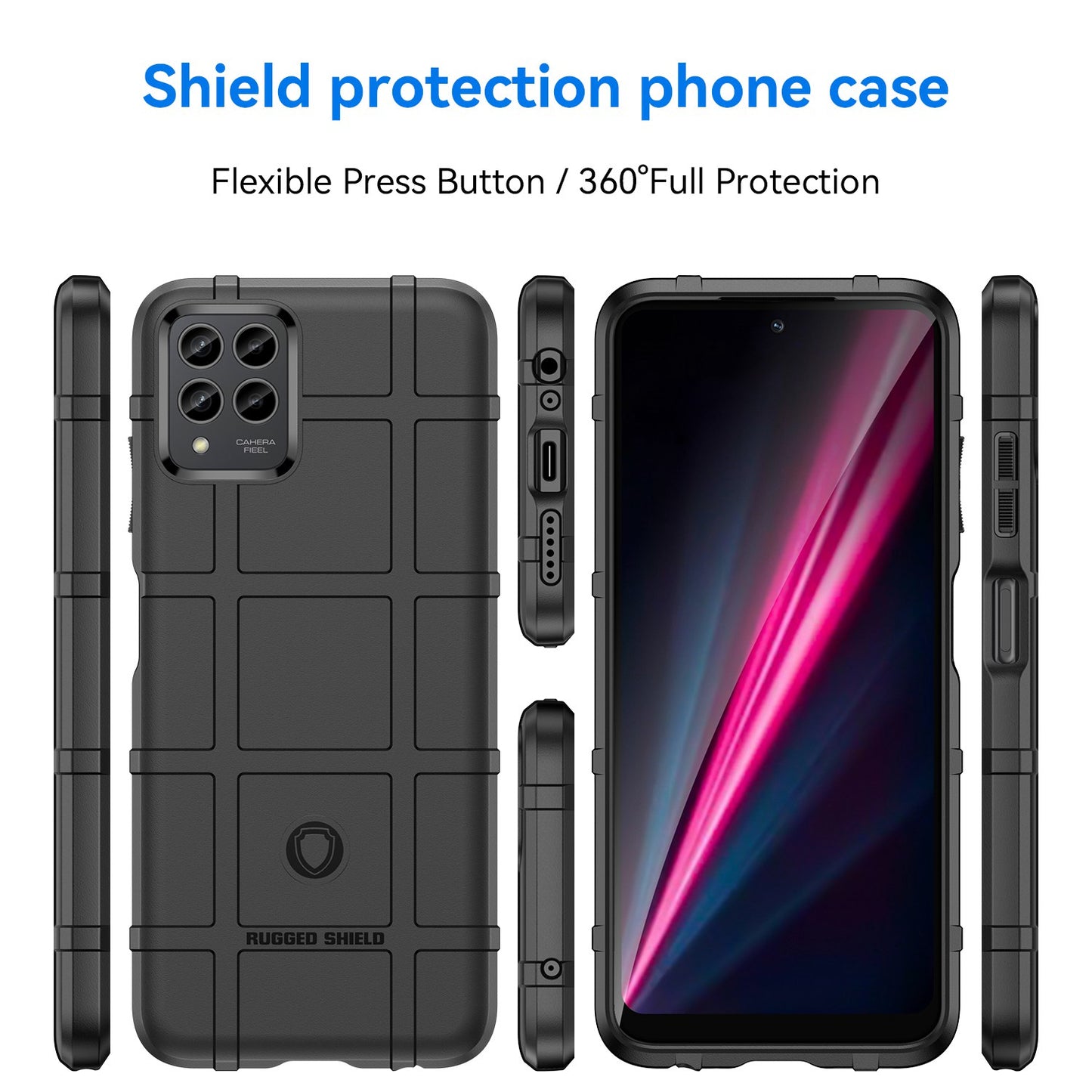 For T-Mobile Revvl 6 Pro 5G Rugged Square Grid Anti-drop Phone Case Flexible TPU Protective Cover