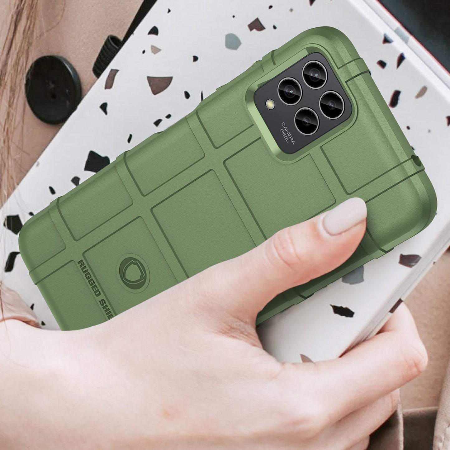 For T-Mobile Revvl 6 Pro 5G Rugged Square Grid Anti-drop Phone Case Flexible TPU Protective Cover