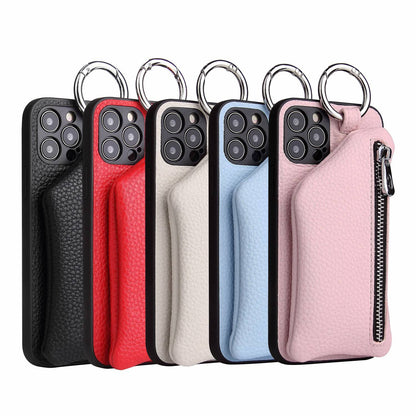 For iPhone 14 Pro Max Zipper Pocket Protective Cover with Lanyard Detachable Wallet PU Leather Coated TPU Phone Case