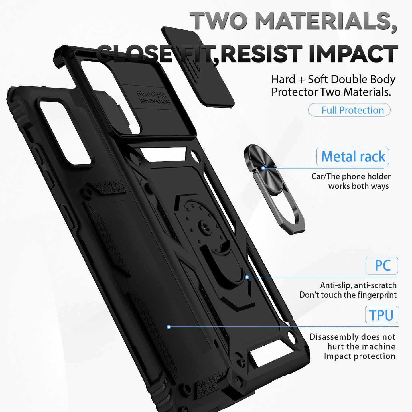 For Samsung Galaxy S20 Plus 4G / 5G Hard PC + Soft TPU Phone Case with Metal Ring Kickstand and Slide Camera Protection