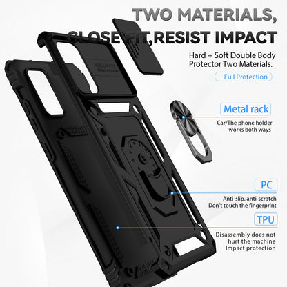 For Samsung Galaxy S20 Plus 4G / 5G Hard PC + Soft TPU Phone Case with Metal Ring Kickstand and Slide Camera Protection