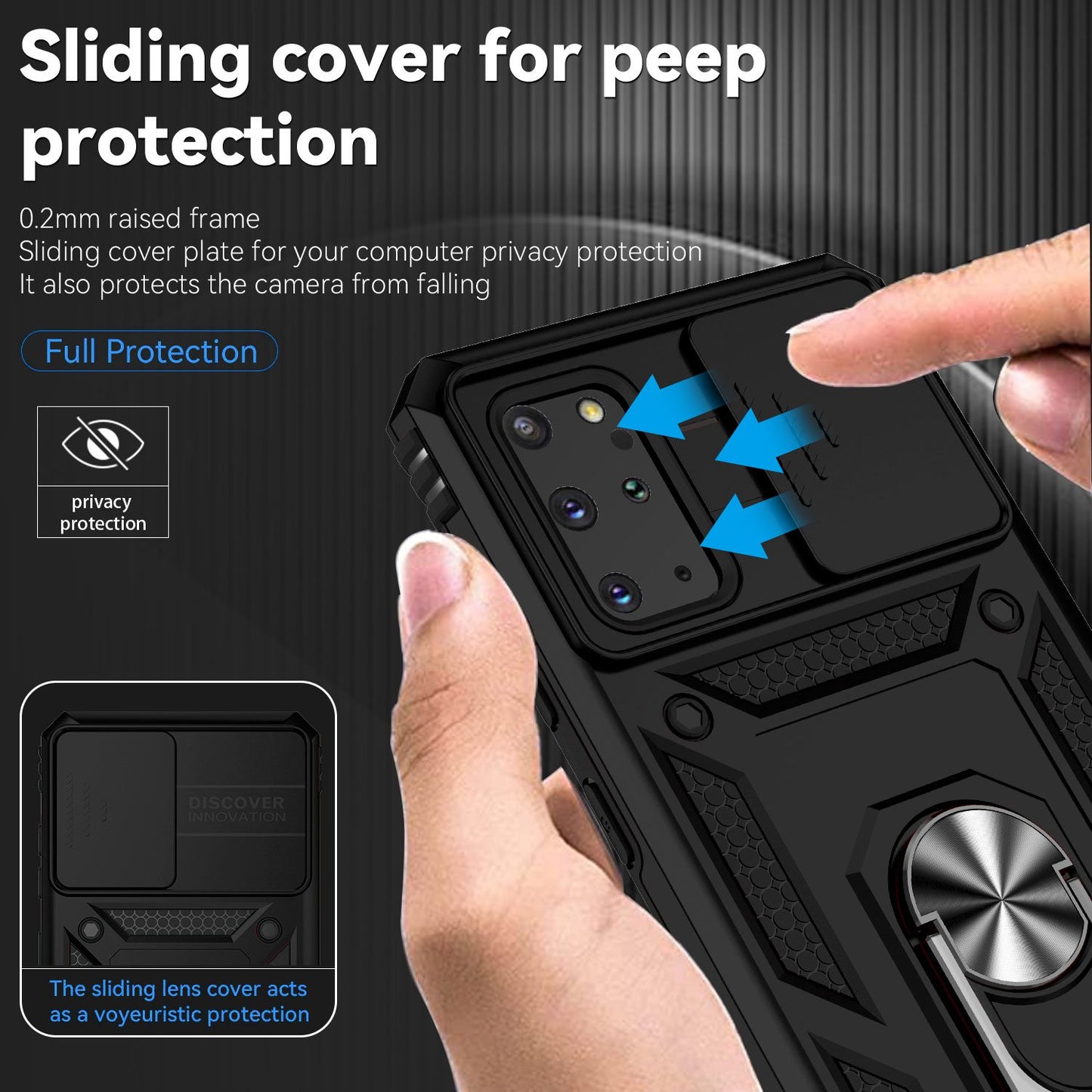 For Samsung Galaxy S20 Plus 4G / 5G Hard PC + Soft TPU Phone Case with Metal Ring Kickstand and Slide Camera Protection