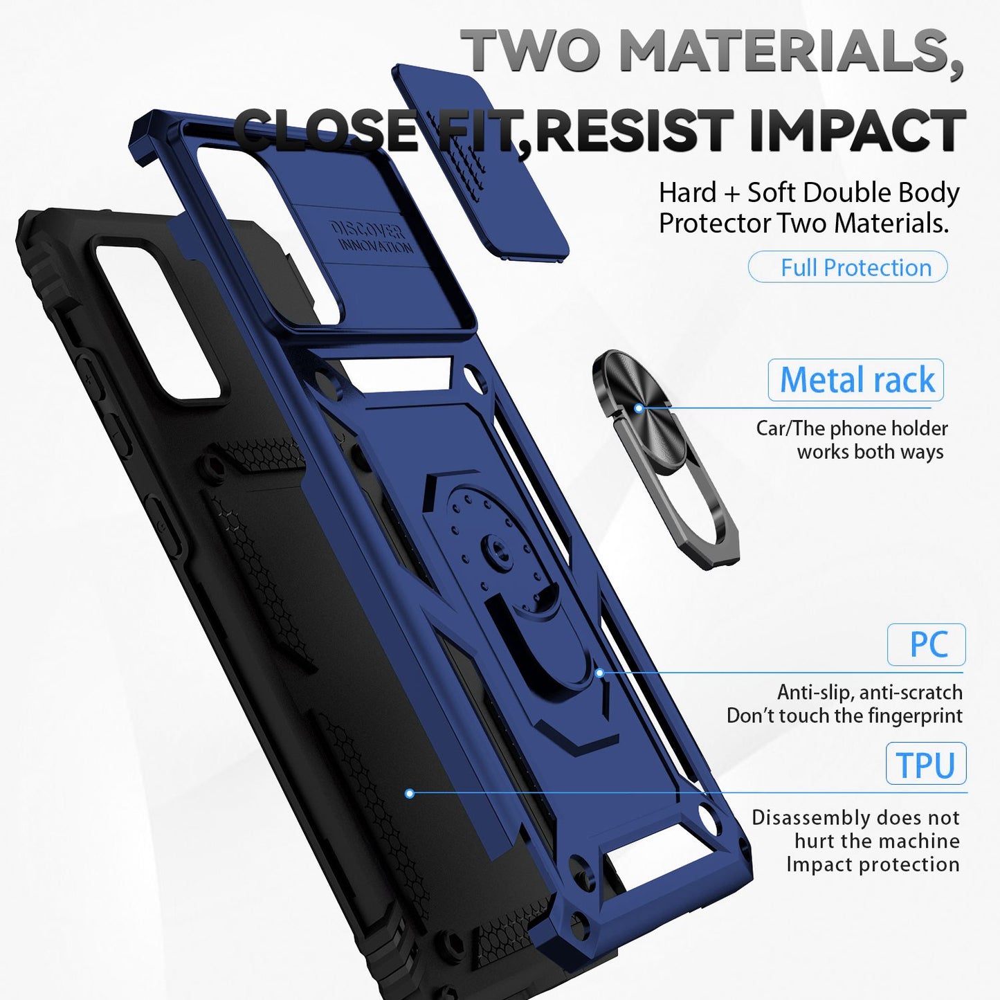 For Samsung Galaxy S20 Plus 4G / 5G Hard PC + Soft TPU Phone Case with Metal Ring Kickstand and Slide Camera Protection