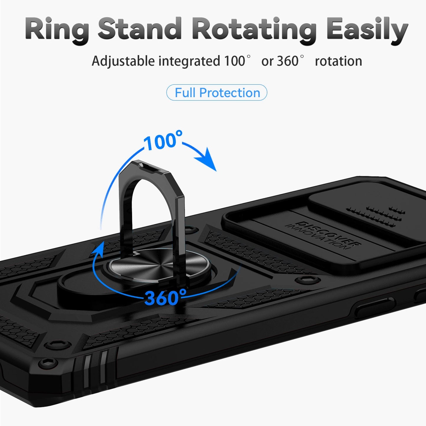 Slide Camera Protector Phone Case for Samsung Galaxy S10 Plus, PC + TPU Anti-drop Cover with Metal Ring Kickstand