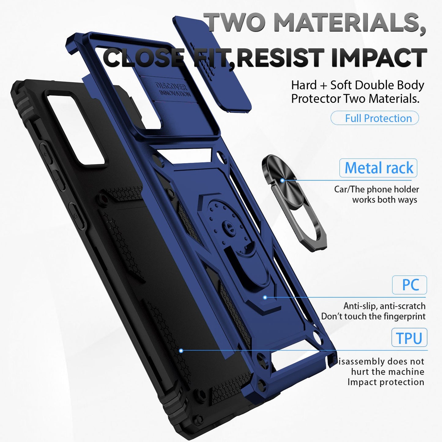 Metal Kickstand Phone Case for Samsung Galaxy Note20 / Note20 5G, Slide Camera Protection Hybrid PC + TPU Cover