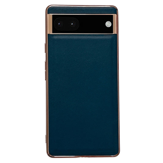 For Google Pixel 7 5G Phone Cover Electroplating Genuine Leather Coated TPU+PC Phone Case