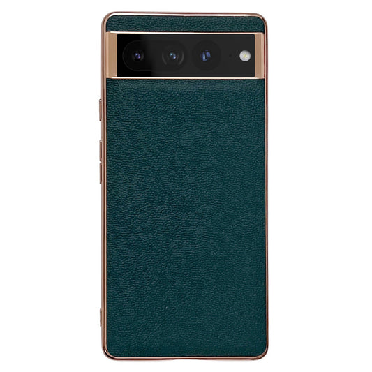 Phone Case for Google Pixel 7 Pro Shockproof Cover Electroplating Genuine Leather Coated TPU+PC Phone Shell