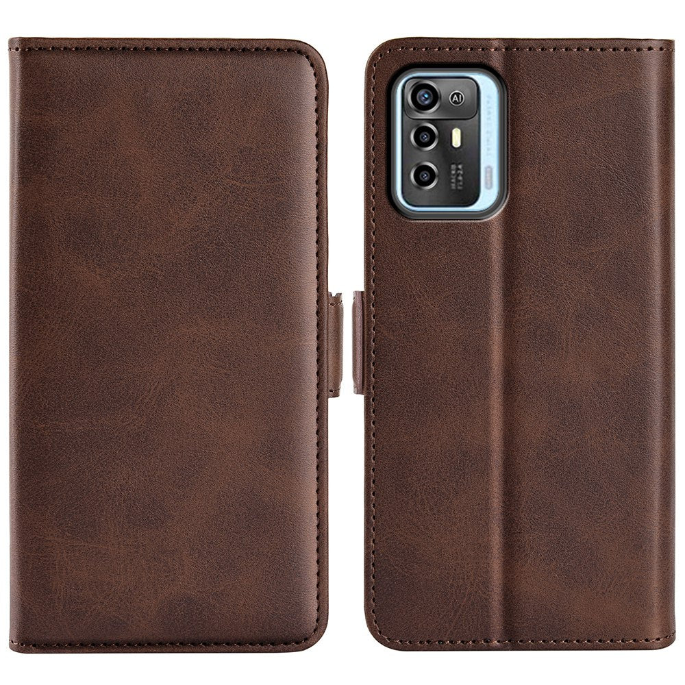 For ZTE Blade A72 5G Textured PU Leather Case Dual Magnetic Stand Wallet Shockproof Phone Cover