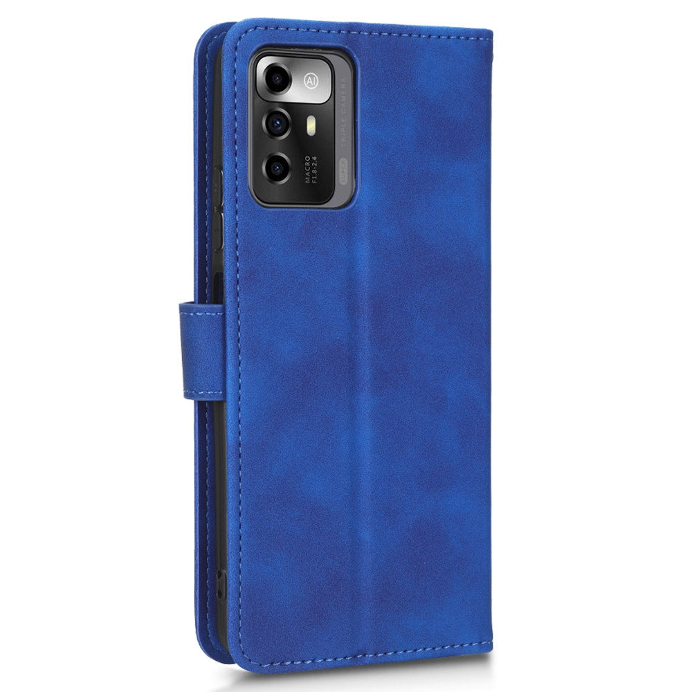 For ZTE Blade A72 5G Skin-touch Feeling PU Leather Flip Case Magnetic Closure Stand Shockproof TPU Inner Shell Wallet Cover with Strap