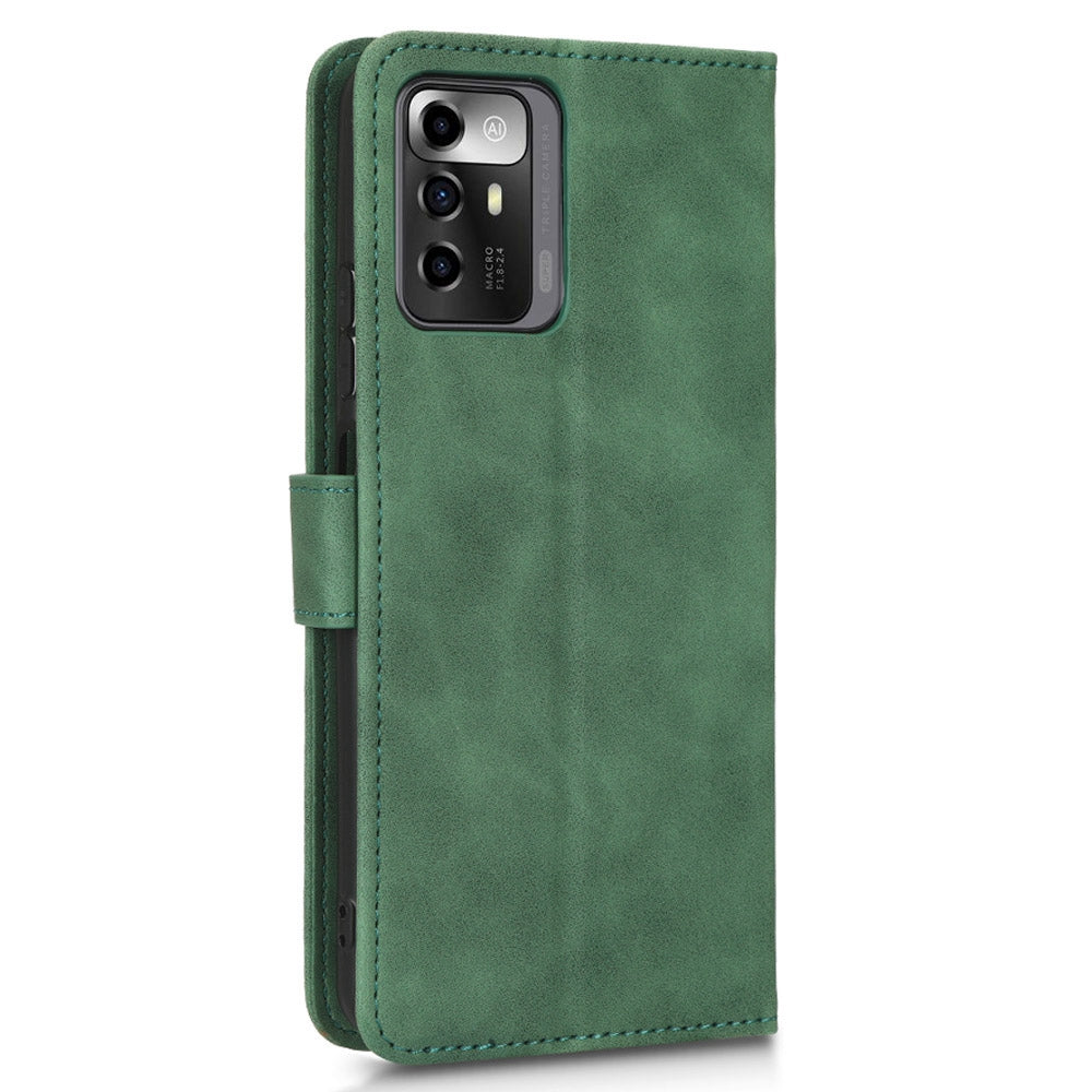 For ZTE Blade A72 5G Skin-touch Feeling PU Leather Flip Case Magnetic Closure Stand Shockproof TPU Inner Shell Wallet Cover with Strap