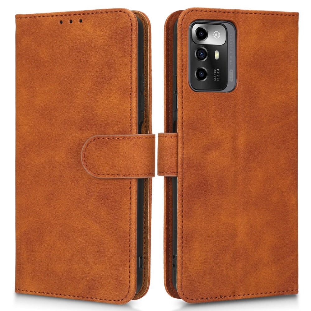 For ZTE Blade A72 5G Skin-touch Feeling PU Leather Flip Case Magnetic Closure Stand Shockproof TPU Inner Shell Wallet Cover with Strap