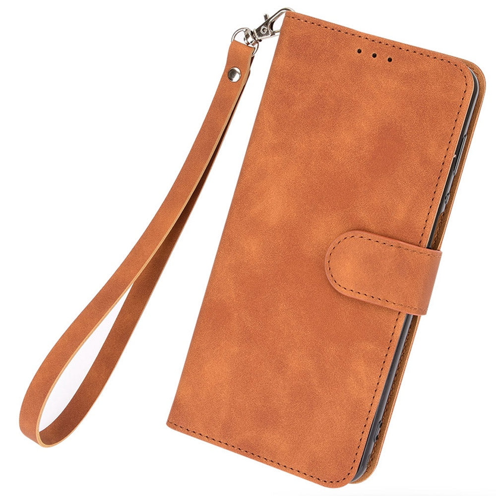 For ZTE Blade A72 5G Skin-touch Feeling PU Leather Flip Case Magnetic Closure Stand Shockproof TPU Inner Shell Wallet Cover with Strap