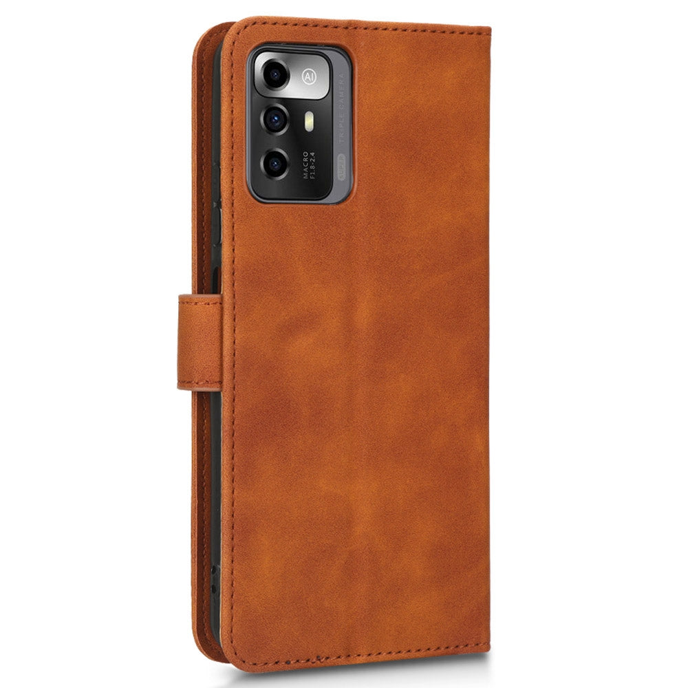 For ZTE Blade A72 5G Skin-touch Feeling PU Leather Flip Case Magnetic Closure Stand Shockproof TPU Inner Shell Wallet Cover with Strap