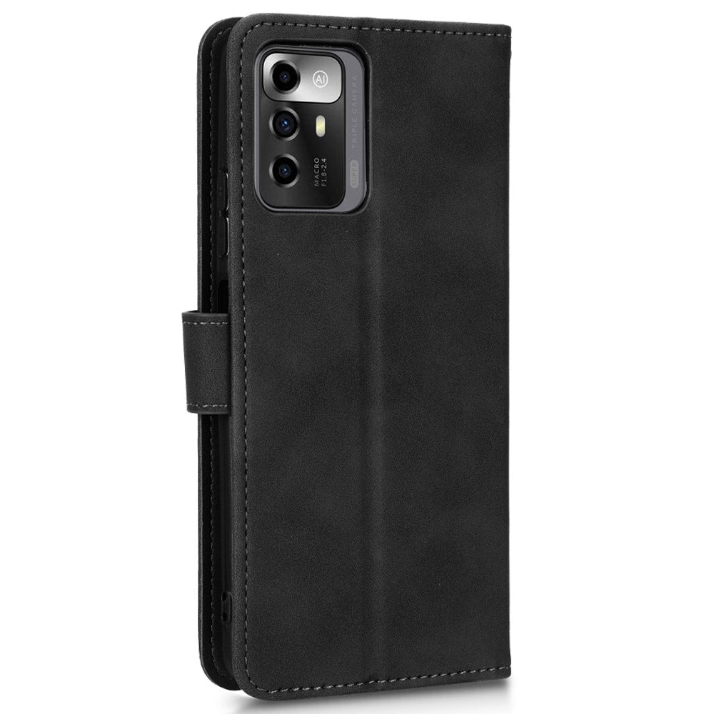 For ZTE Blade A72 5G Skin-touch Feeling PU Leather Flip Case Magnetic Closure Stand Shockproof TPU Inner Shell Wallet Cover with Strap